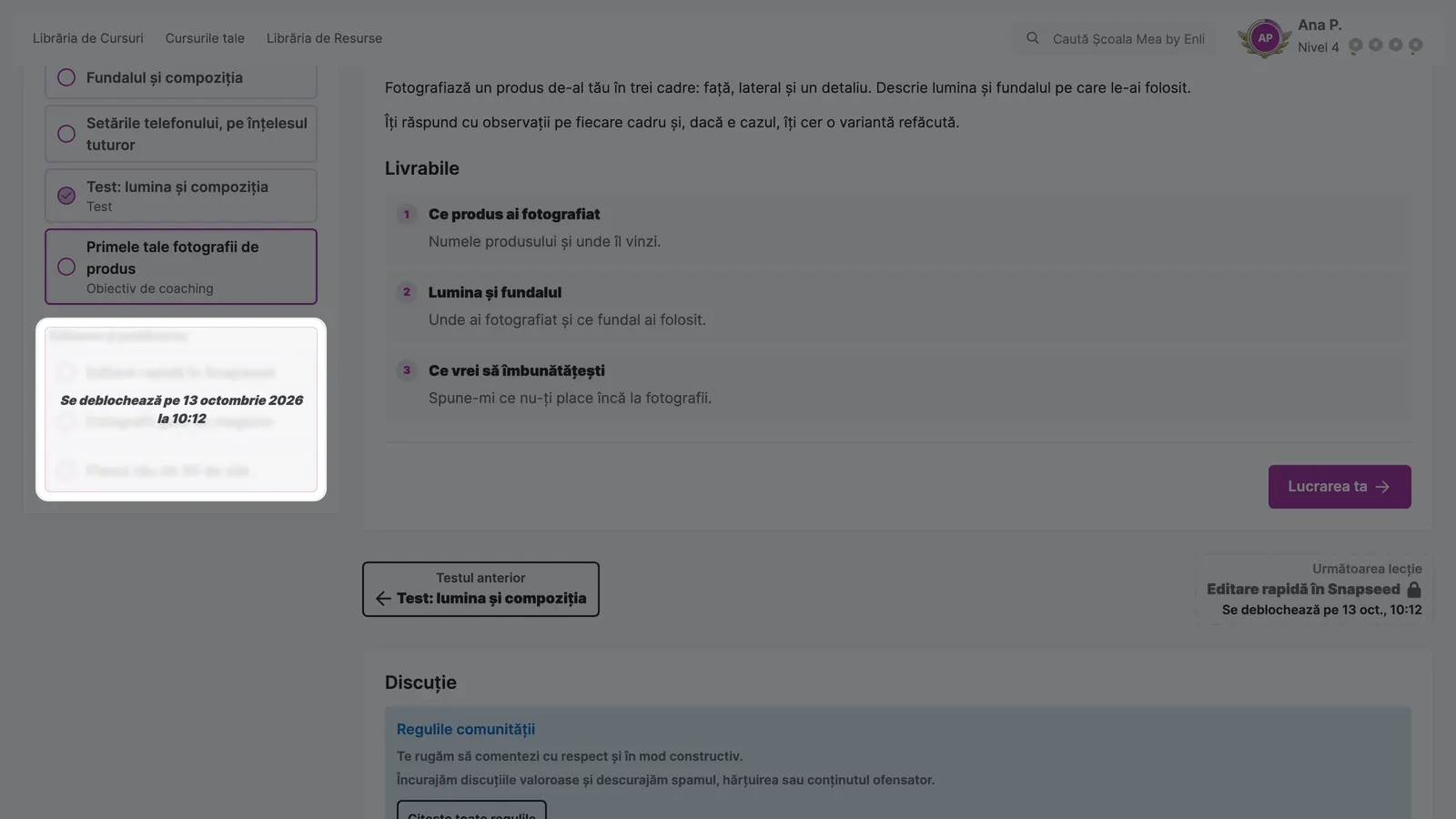 Capitol blocat în cuprins, cu data la care se deblochează.
