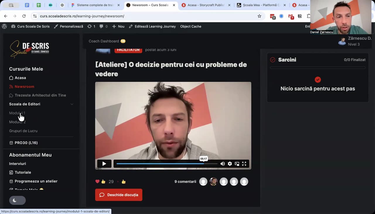 Daniel Zărnescu arată „Platforma pe viu: module, Pro 30, librărie de interviuri” în Școala de Scris